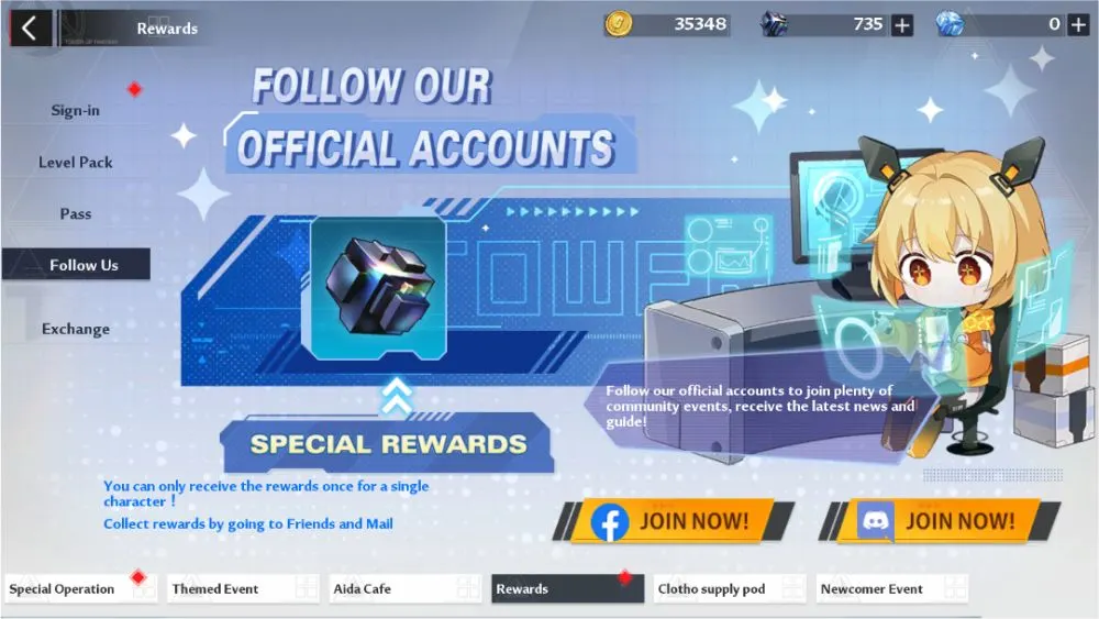 tower of fantasy follow us special rewards