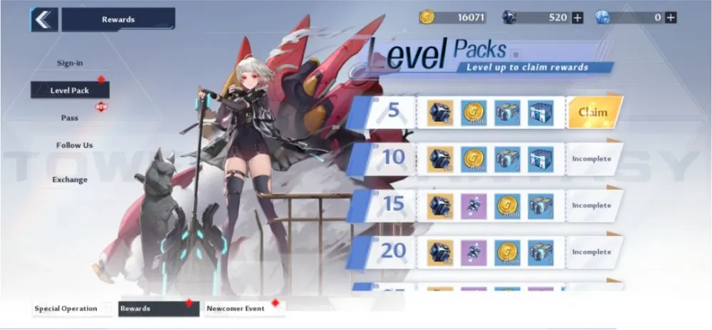 tower of fantasy level packs