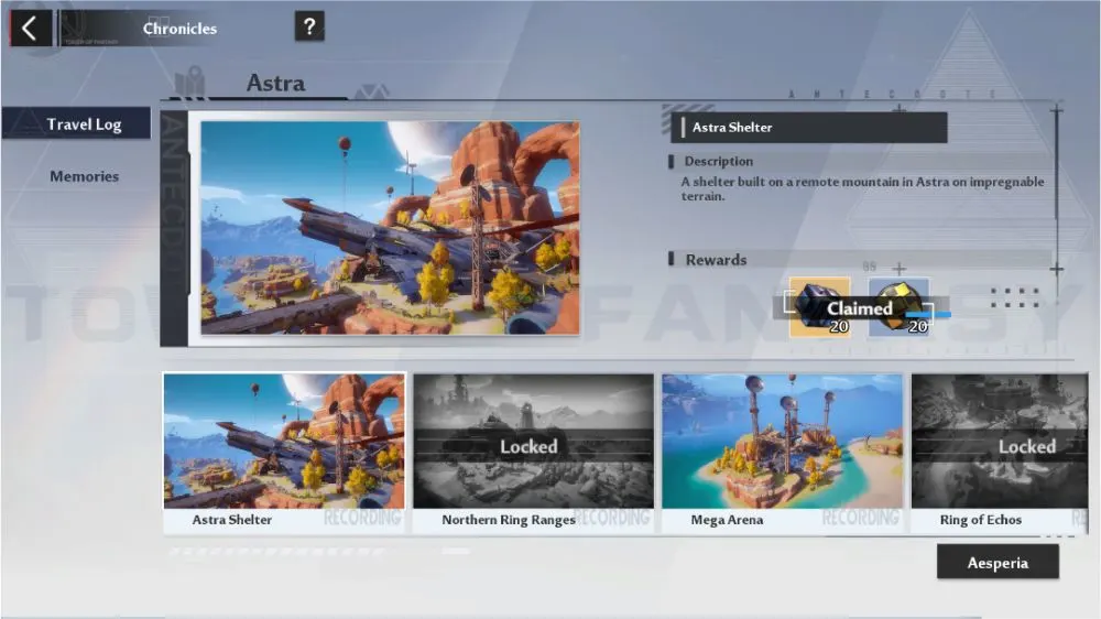 tower of fantasy travel logs