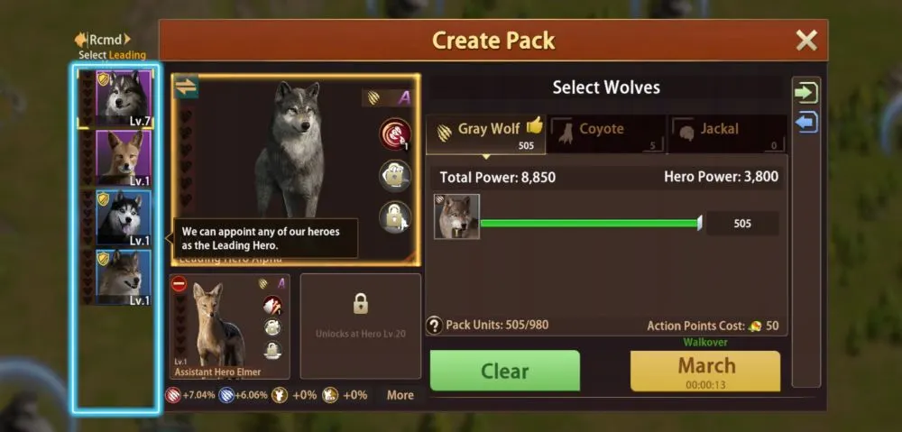 creating pack in wolf the wild kingdom