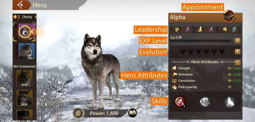 wolf the wild kingdom hero stats breakdown