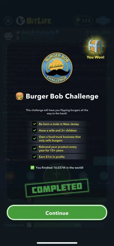 bitlife burger bob challenge requirements
