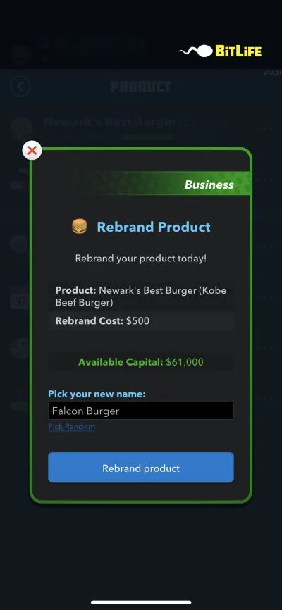 product rebrand in bitlife