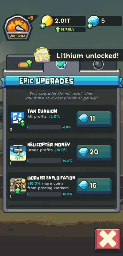 earth inc epic upgrades