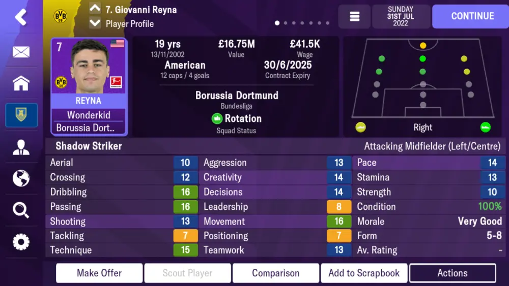 football manager 2023 mobile best value attacking midfielder