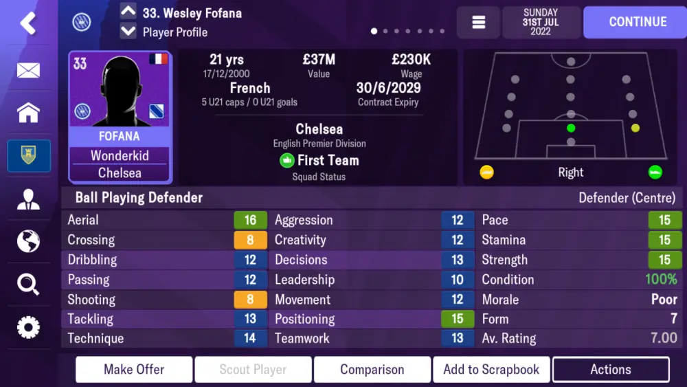 football manager 2023 mobile top defender