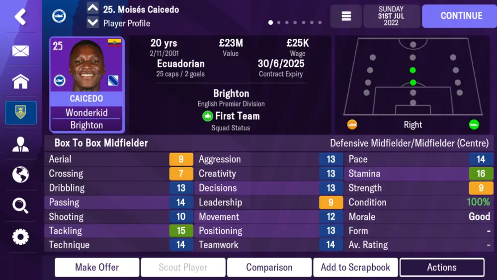 football manager 2023 mobile best value defensive midfielder
