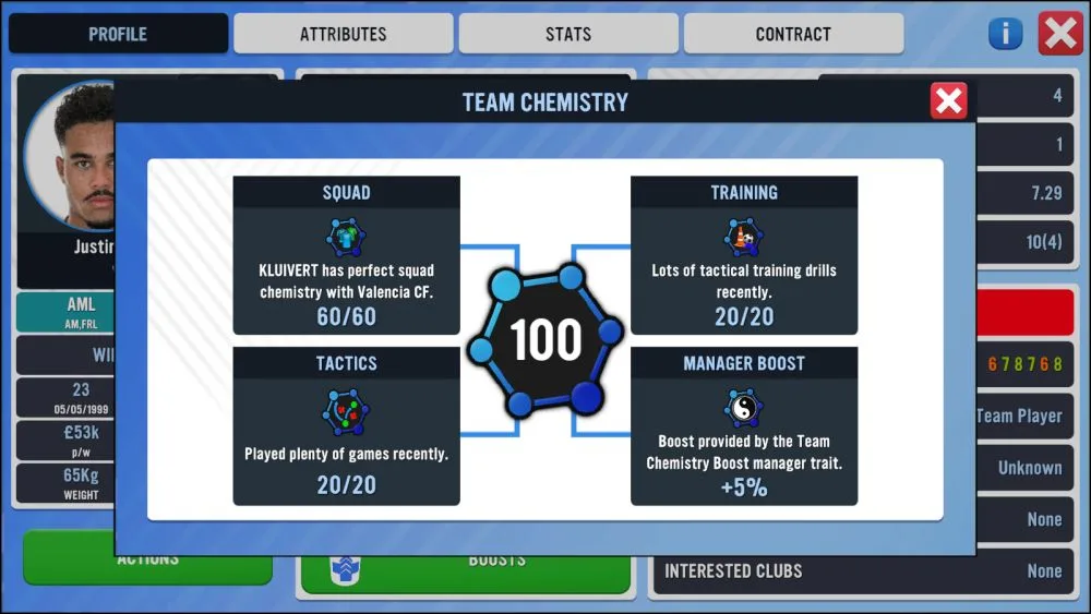 soccer manager 2023 chemistry factors