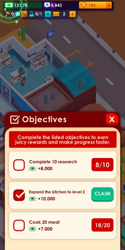 idle burger empire tycoon objectives