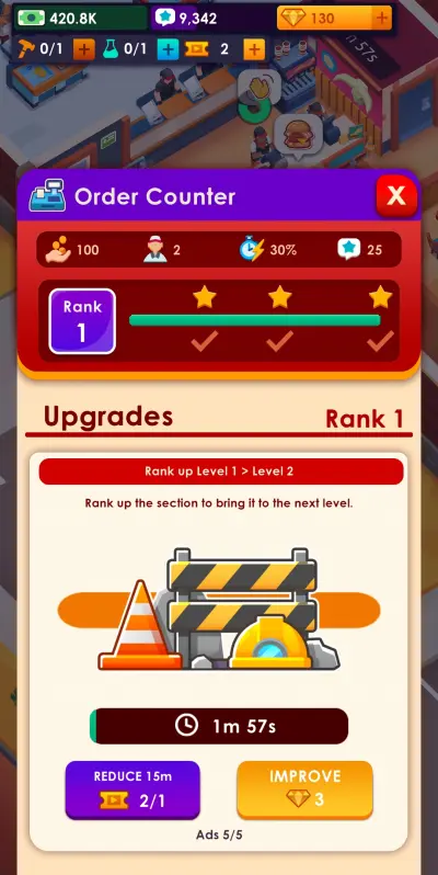 idle burger empire tycoon rank up