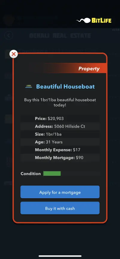bitlife beautiful houseboat