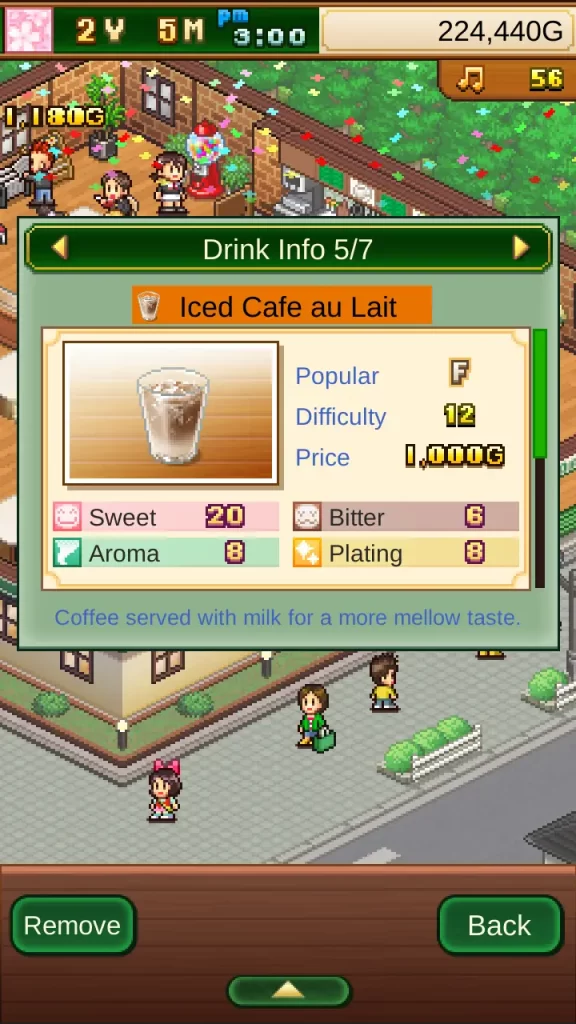 cafe master story drink info