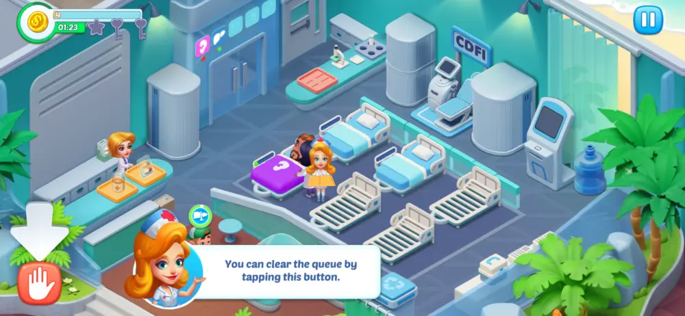 clearing queue in happy hospital