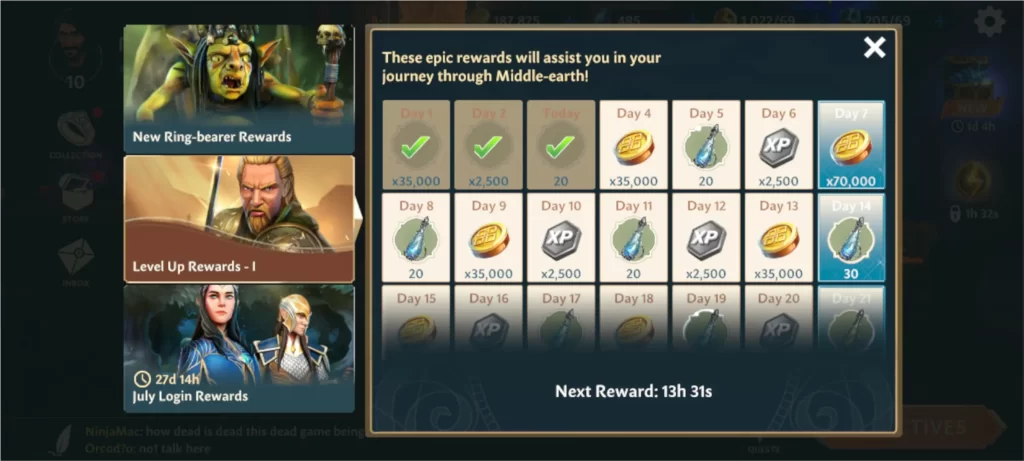 the lord of the rings heroes of middle earth level-up rewards