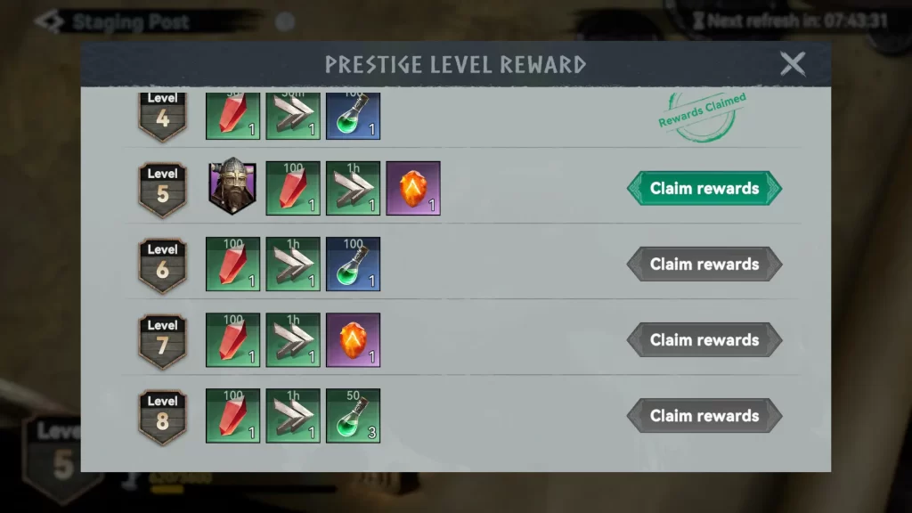 viking rise prestige level reward