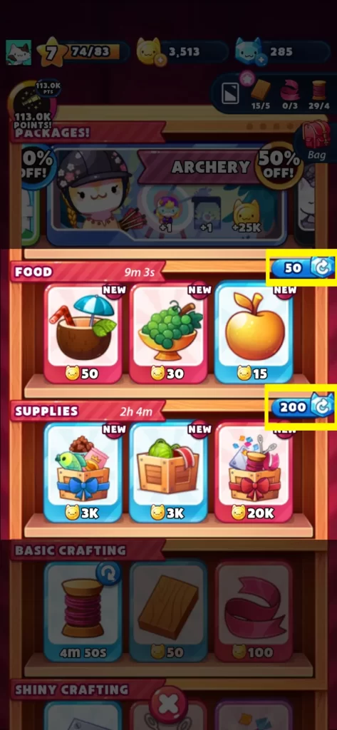 refreshing food and supply crates in cat game the cats collector