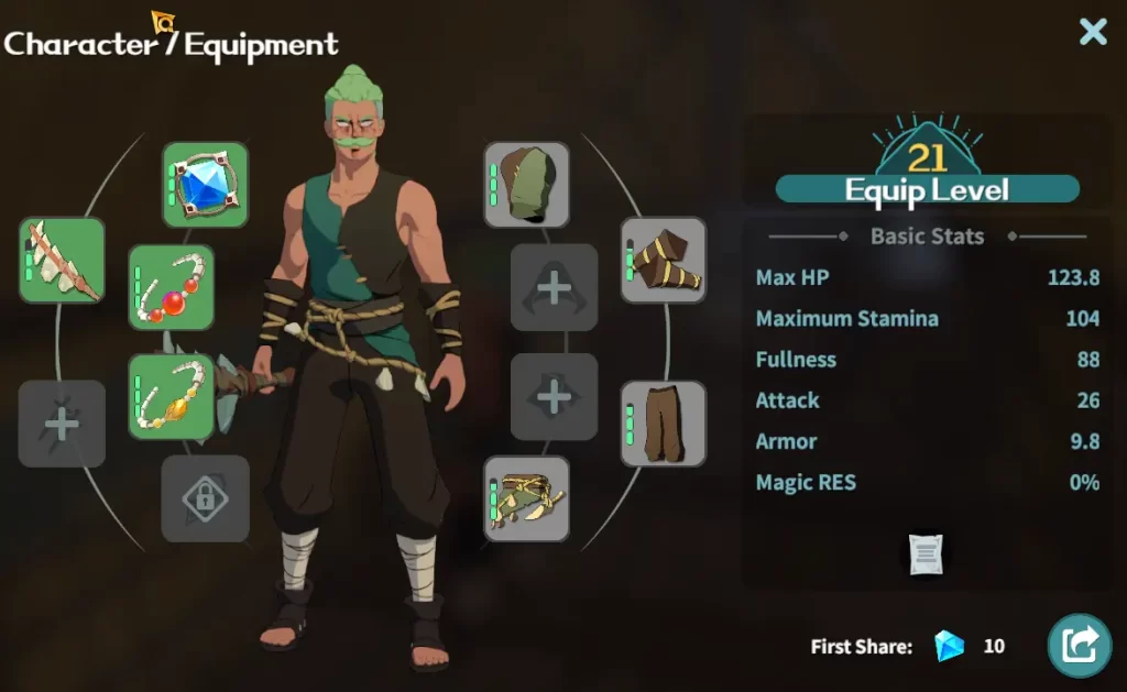 dawnlands equipment screen