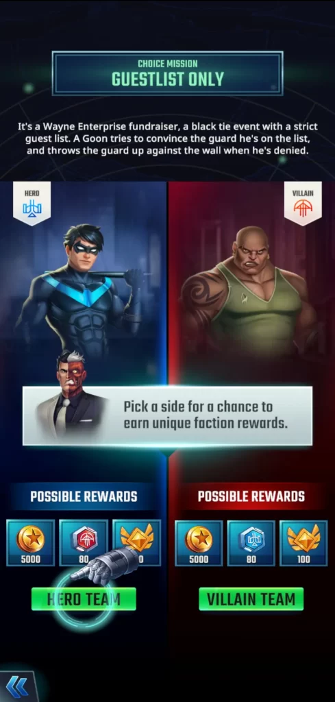 dc heroes and villains match 3 choice mission