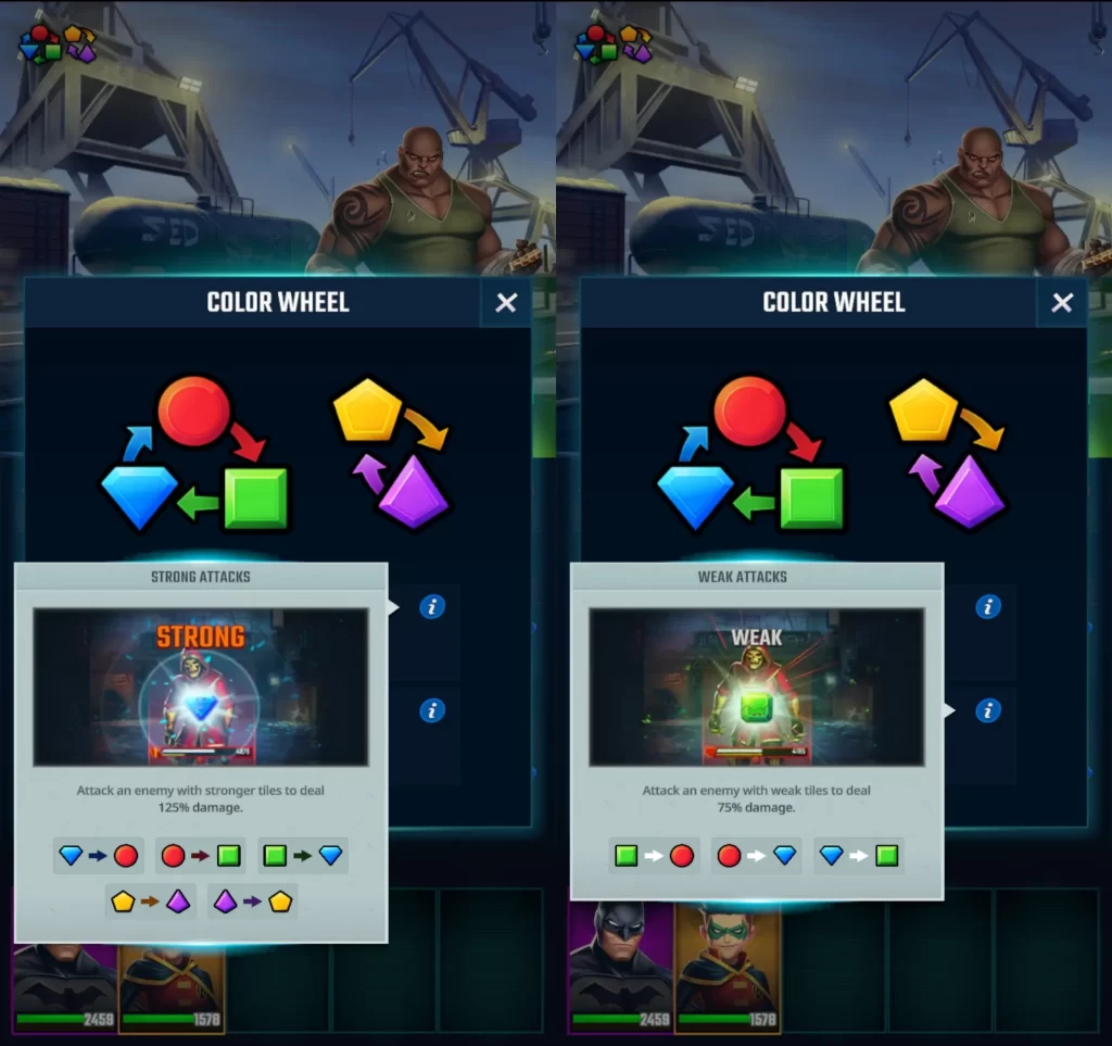 dc heroes and villains match 3 color wheel mechanic
