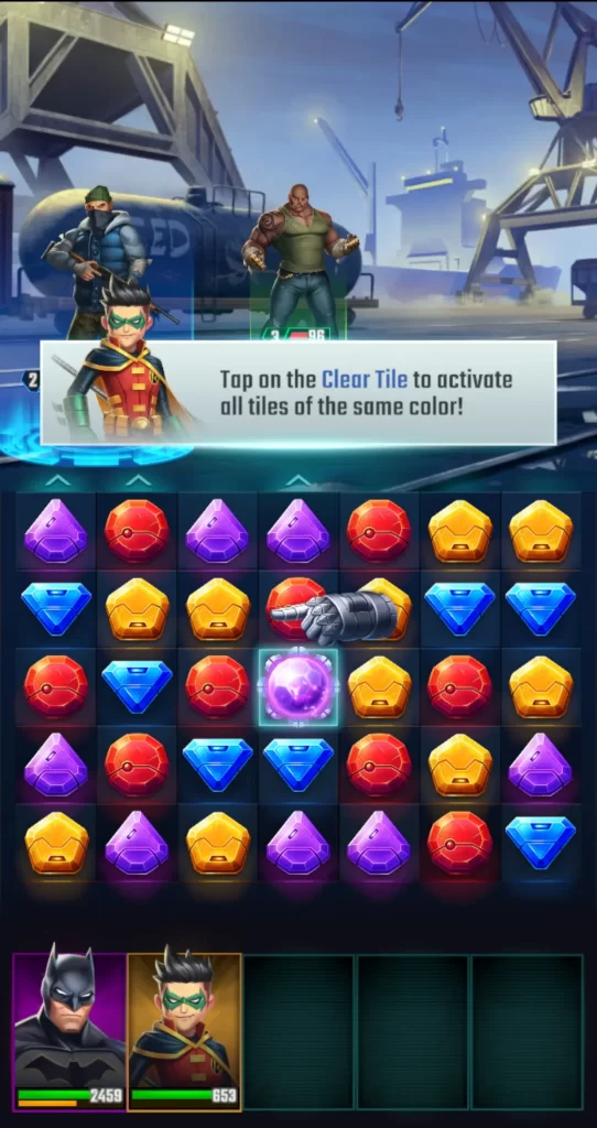 dc heroes and villains match 3 clear tile