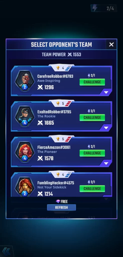 dc heroes and villains match 3 opponent's team