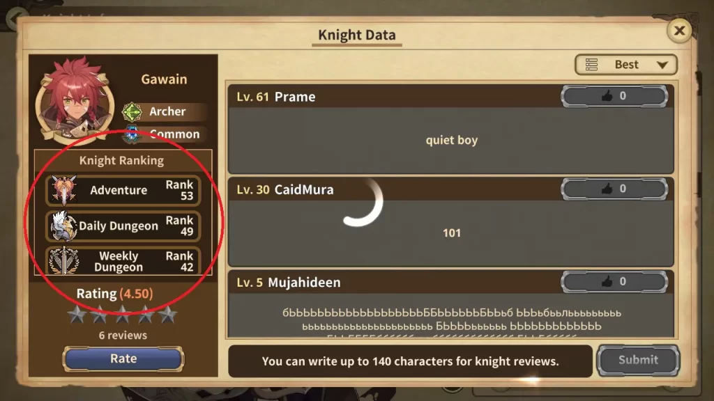 master of knights knight data