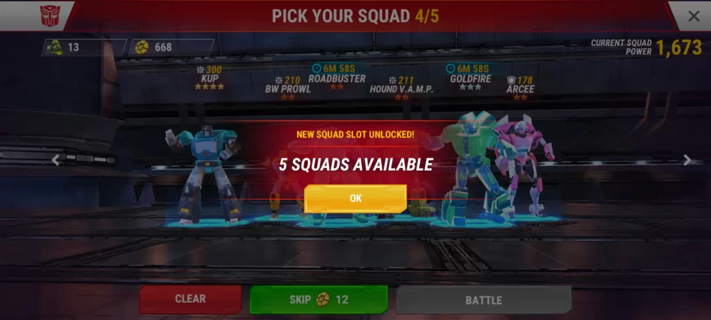 transformers earth wars squad slot unlocked