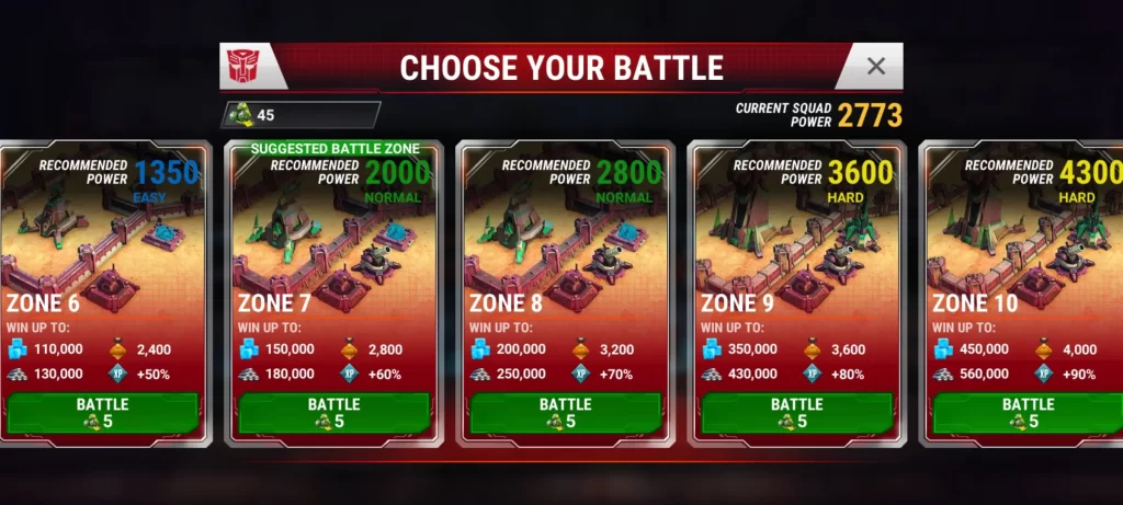 transformers earth wars target selection