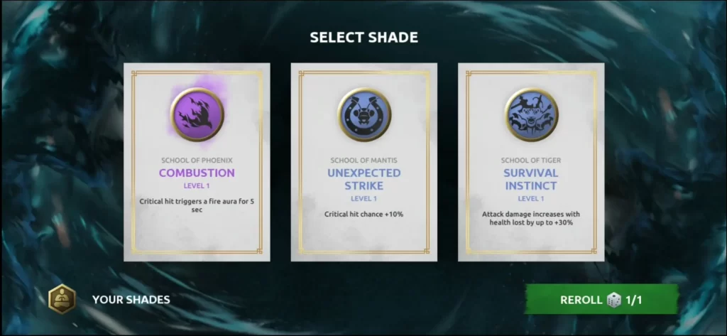 shades shadow fight roguelike shade selection