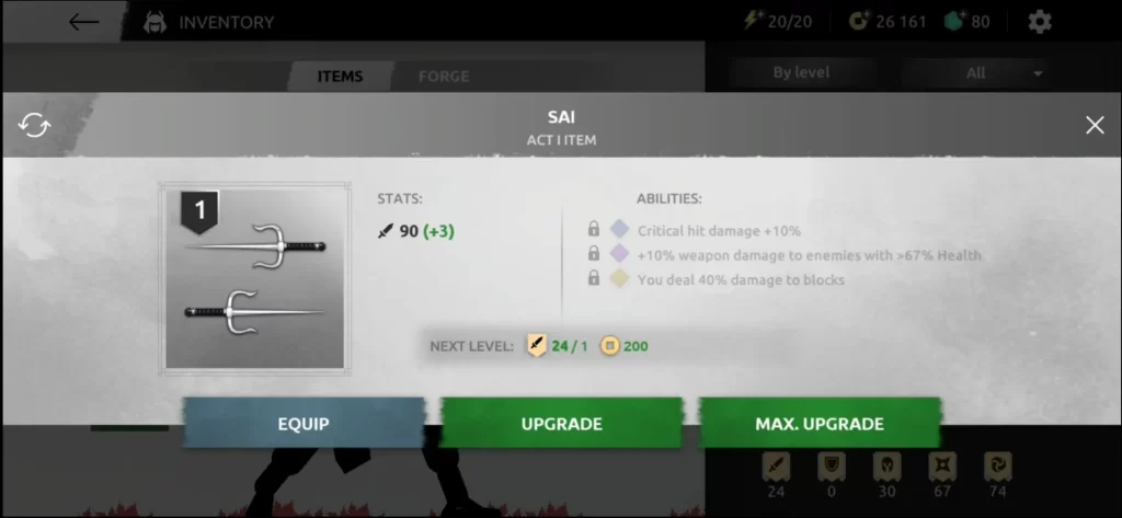 shades shadow fight roguelike gear upgrade