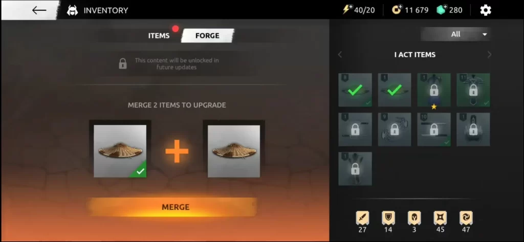 merging items in shades shadow fight roguelike
