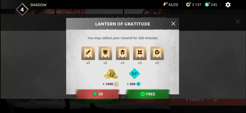shades shadow fight roguelike rewards