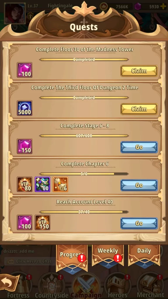 heroes awaken quest progression