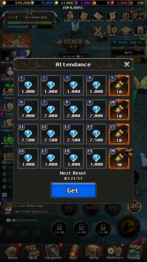 infinite hero login rewards