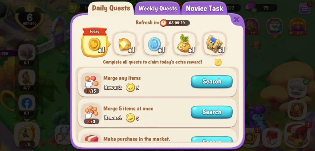 alice's dream merge island daily quests
