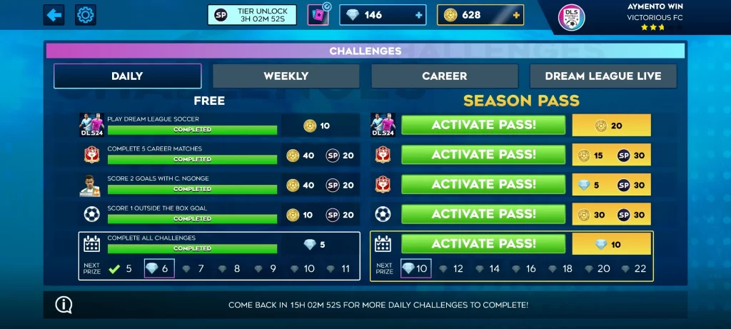 dream league soccer 2024 daily challenges